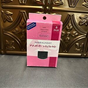 Basic Editions 6 Pairs Large Off Black Sandalfoot Knee Highs Vintage New in Box